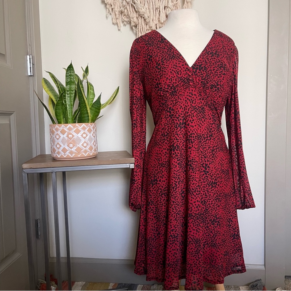 Red Printed Longsleeve Dress